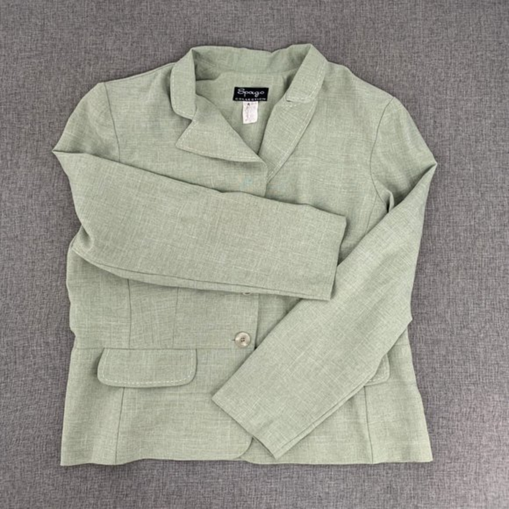 Spago Collection Pastel Green Blazer Jacket 3 Buttons Shoulder Pads‎ Size 16